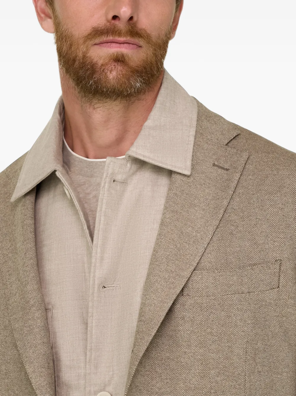 Boggi Milano herringbone cashmere wool blazer Beige