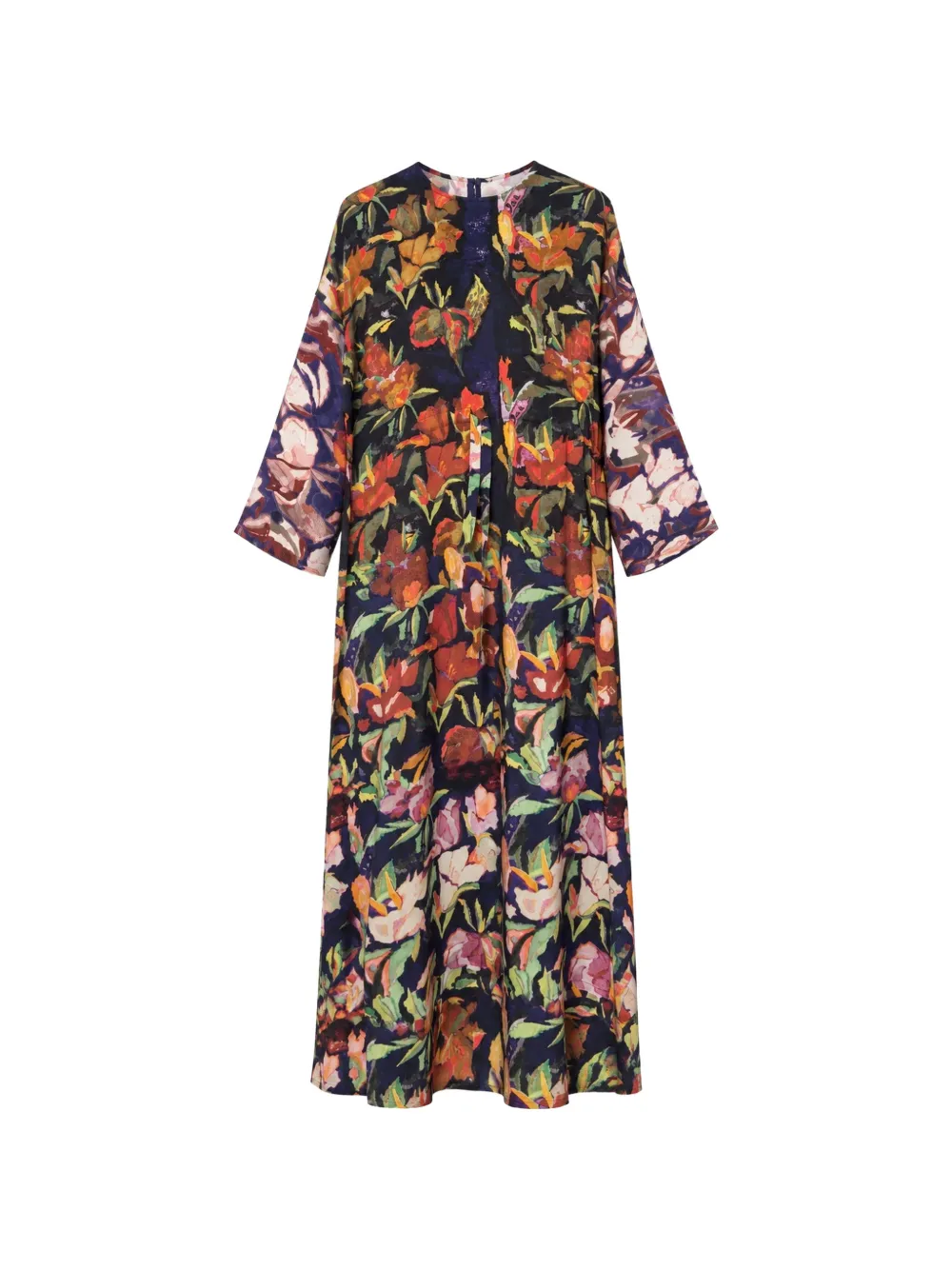 Anntian Simple floral-print drawstring-waist midi dress - Bleu
