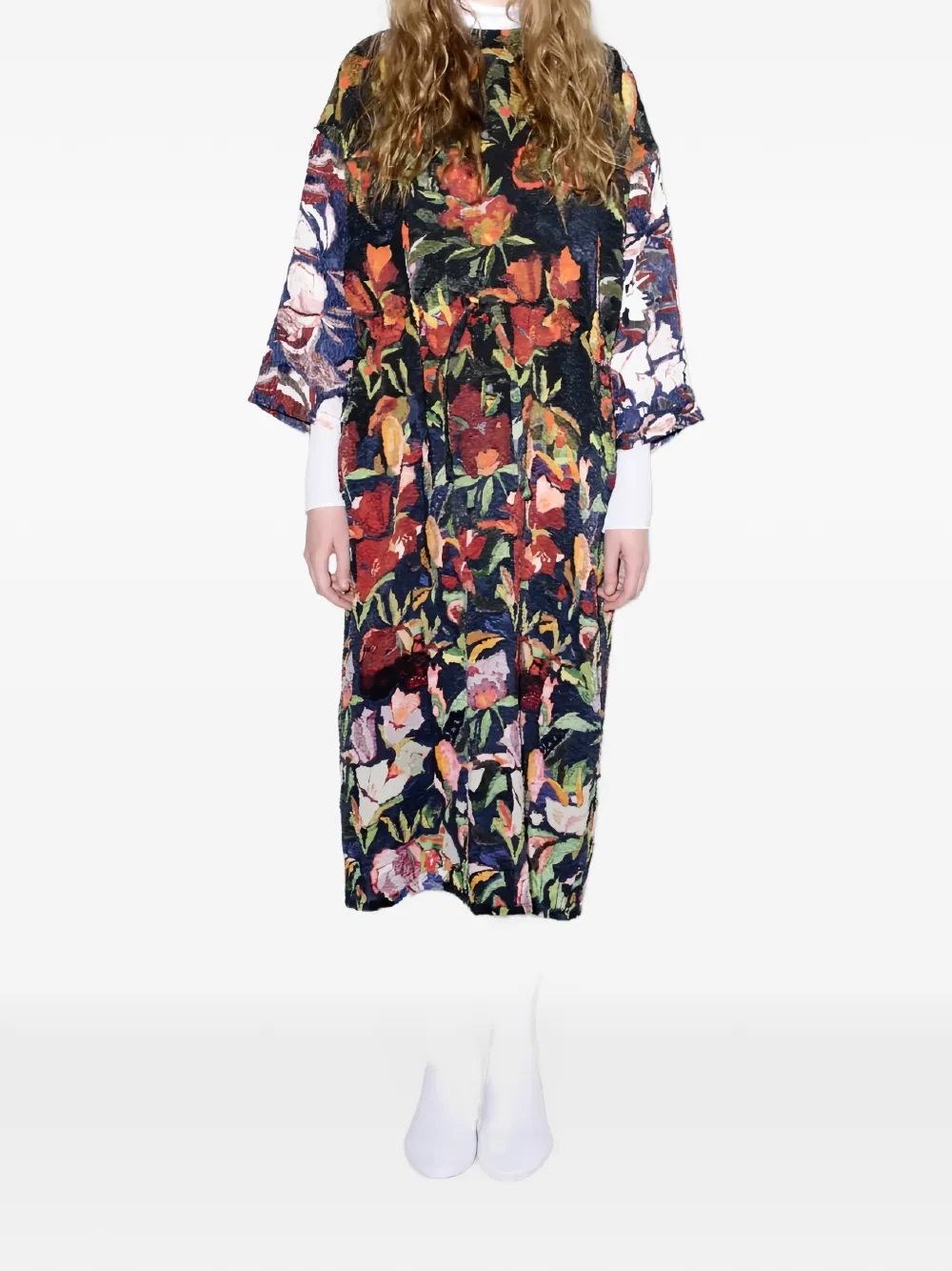 Anntian Simple midi-jurk met trekkoordtaille en bloemen-print Blauw