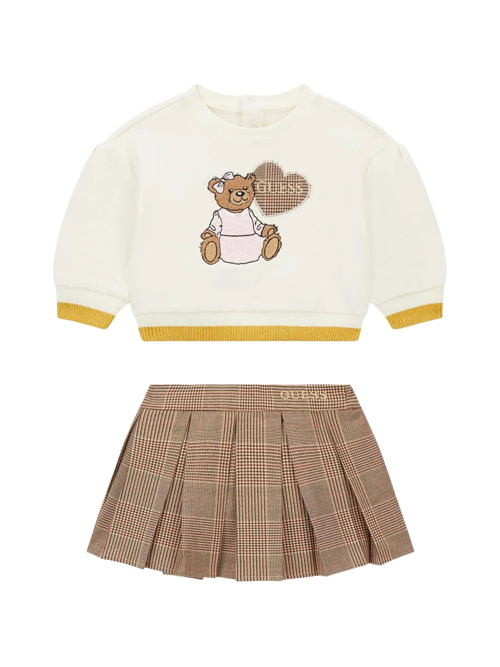 Guess kids teddy-motif pleated skirt set Beige
