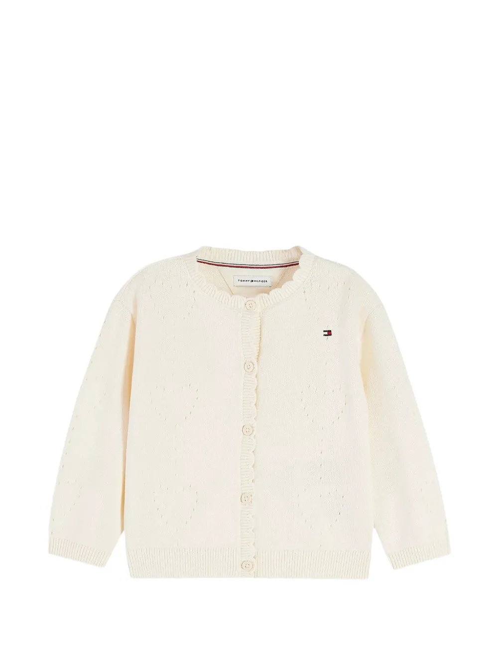 Tommy Hilfiger Junior heart-pointelle scalloped-trim cardigan Beige