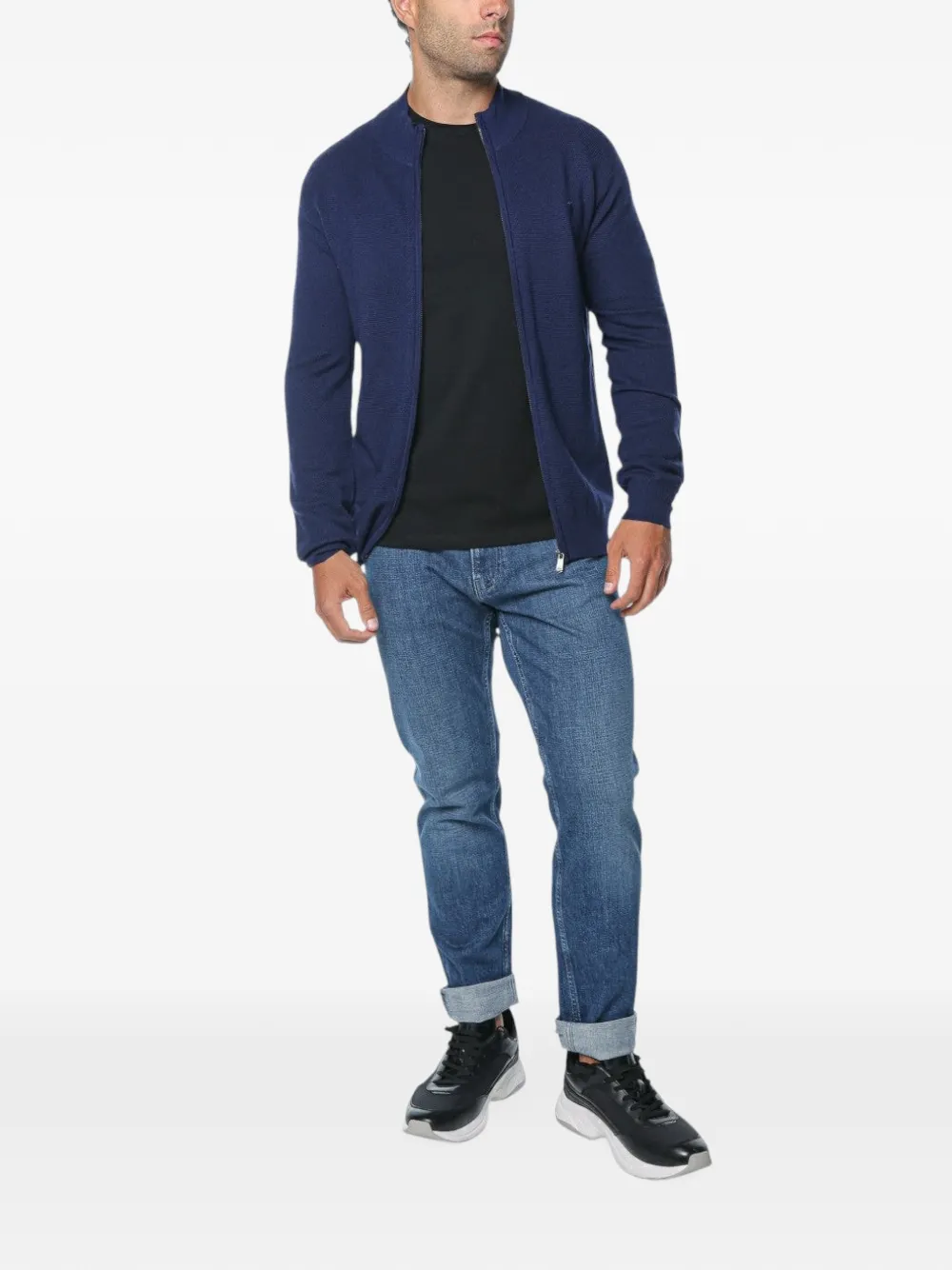 Trussardi zip-up piqué-knit cardigan Blauw