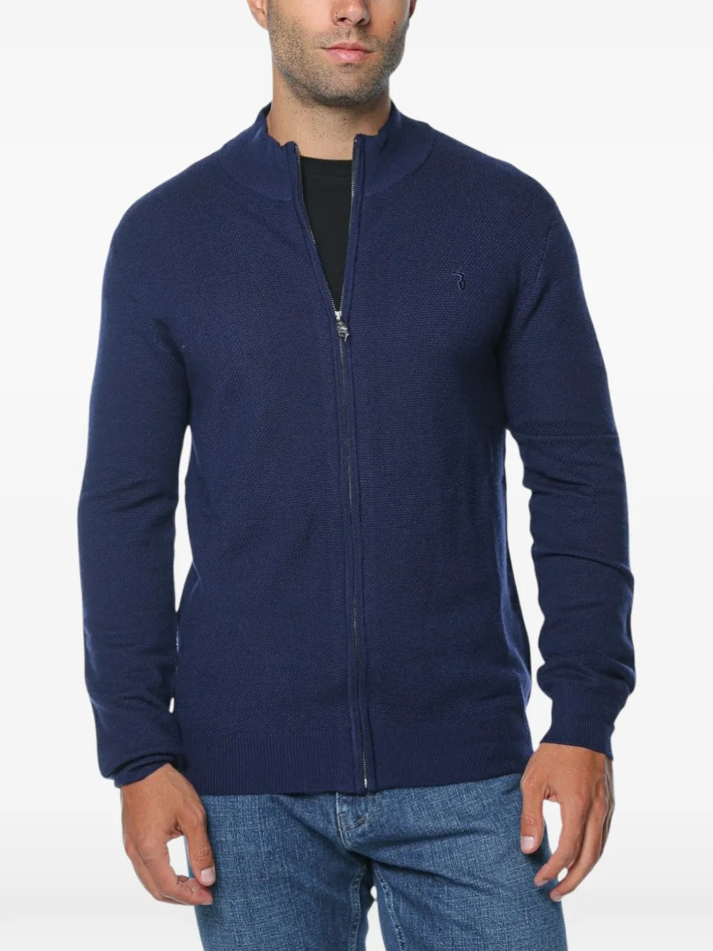 Trussardi zip-up piqué-knit cardigan - Blue