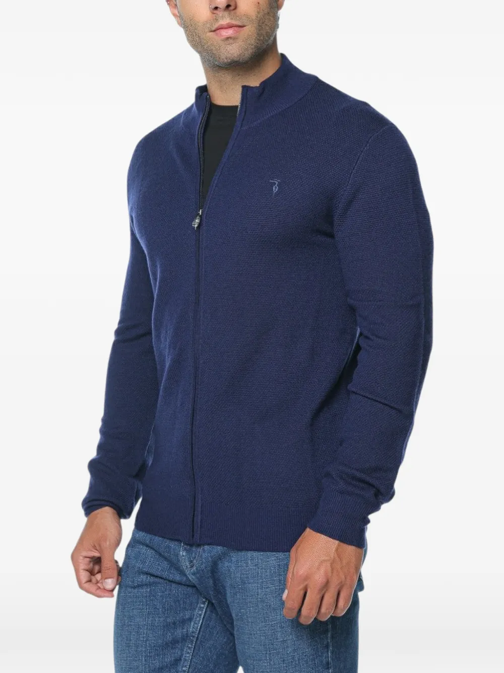 Trussardi zip-up piqué-knit cardigan Blauw