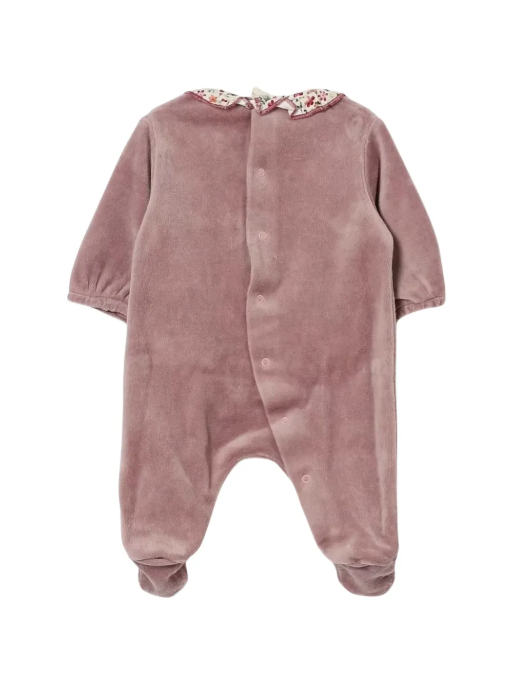 TEDDY & MINOU Chenille floral-collar velvet-effect sleepsuit Roze