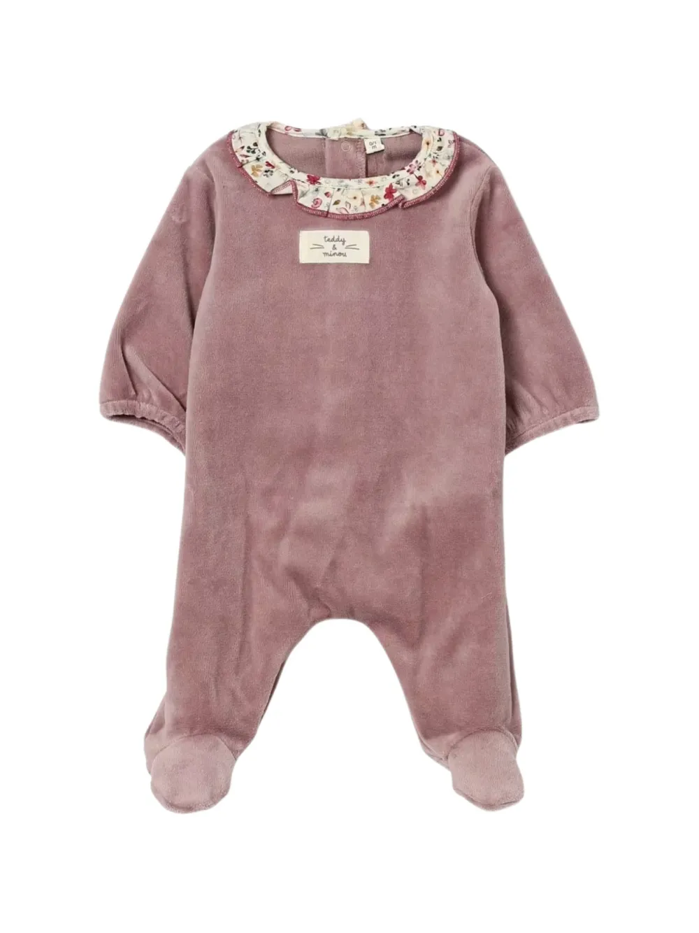 TEDDY & MINOU Chenille floral-collar velvet-effect sleepsuit Roze