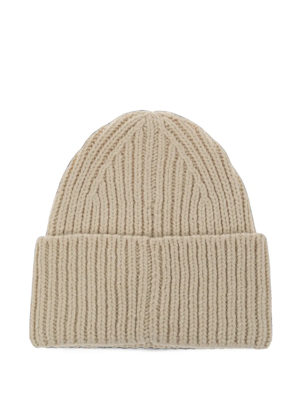 UGG logo-patch ribbed-knit beanie hat Beige