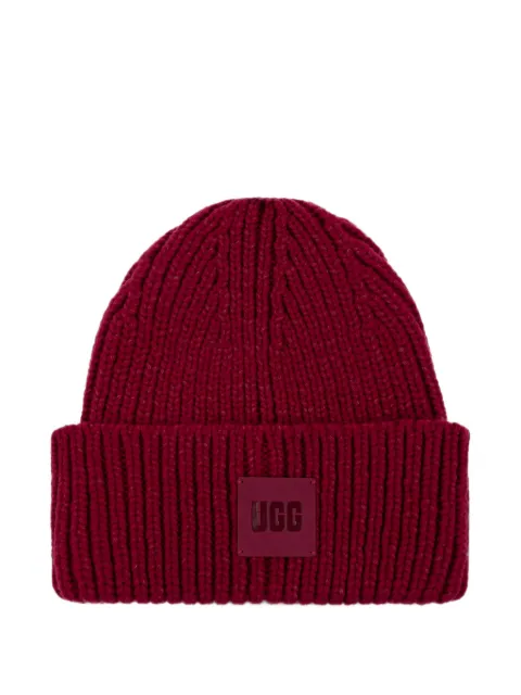 UGG logo-patch chunky-knit beanie hat