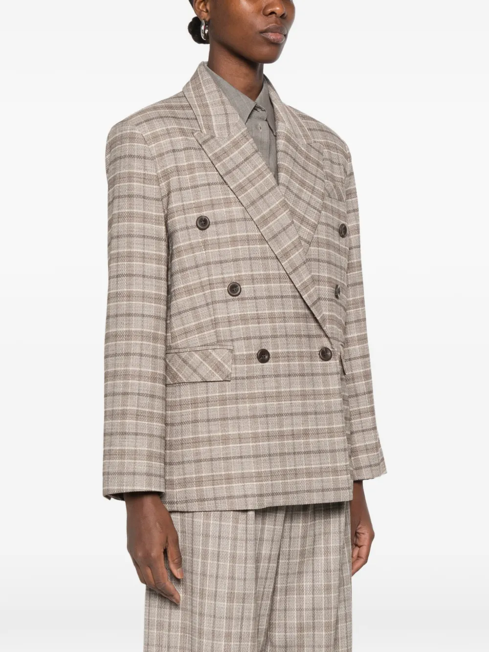 Eleh check double-breasted blazer Beige
