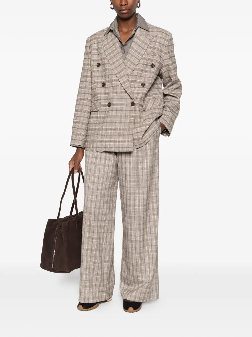Eleh check double-breasted blazer Beige