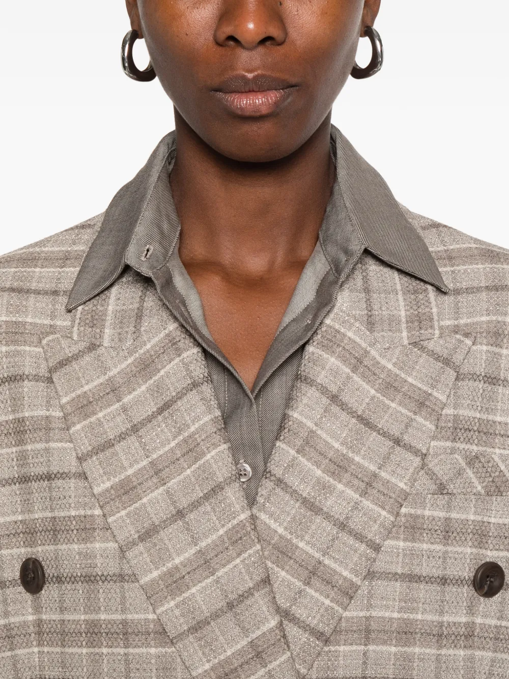 Eleh check double-breasted blazer Beige