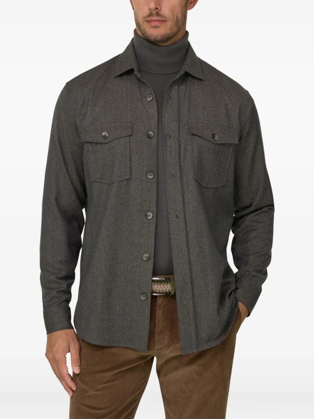 Boggi Milano overshirt in mélange wool flannel Grijs