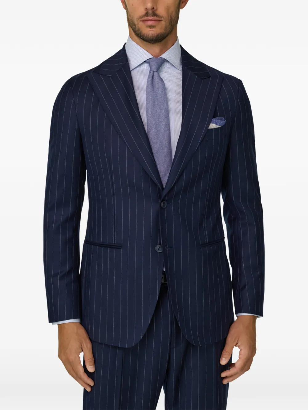 Boggi Milano suit pinstripe wool Blauw