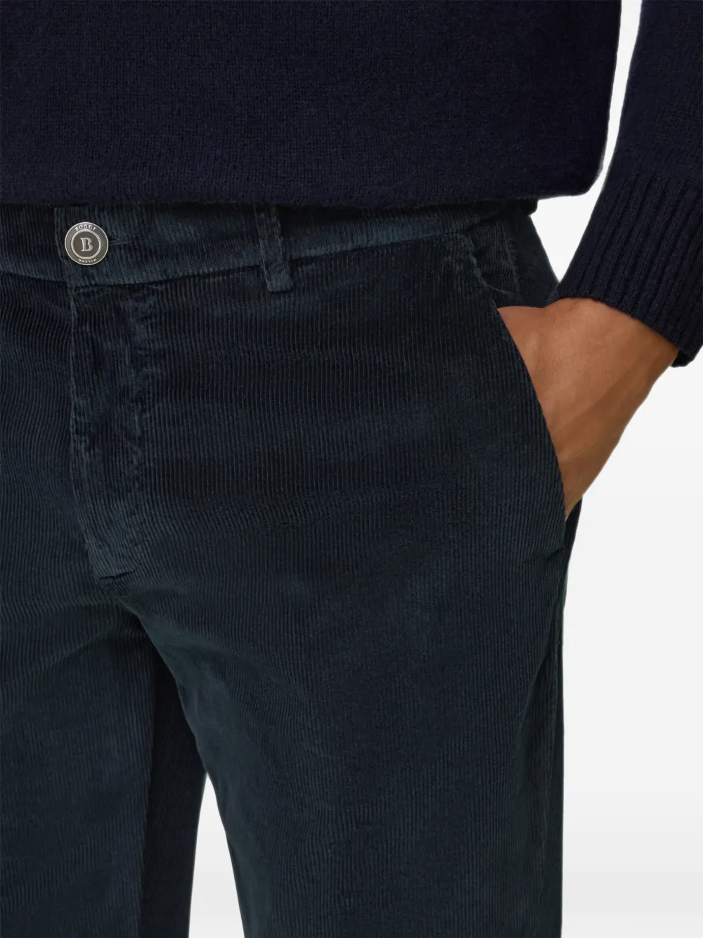 Boggi Milano stretch velvet trousers Blauw