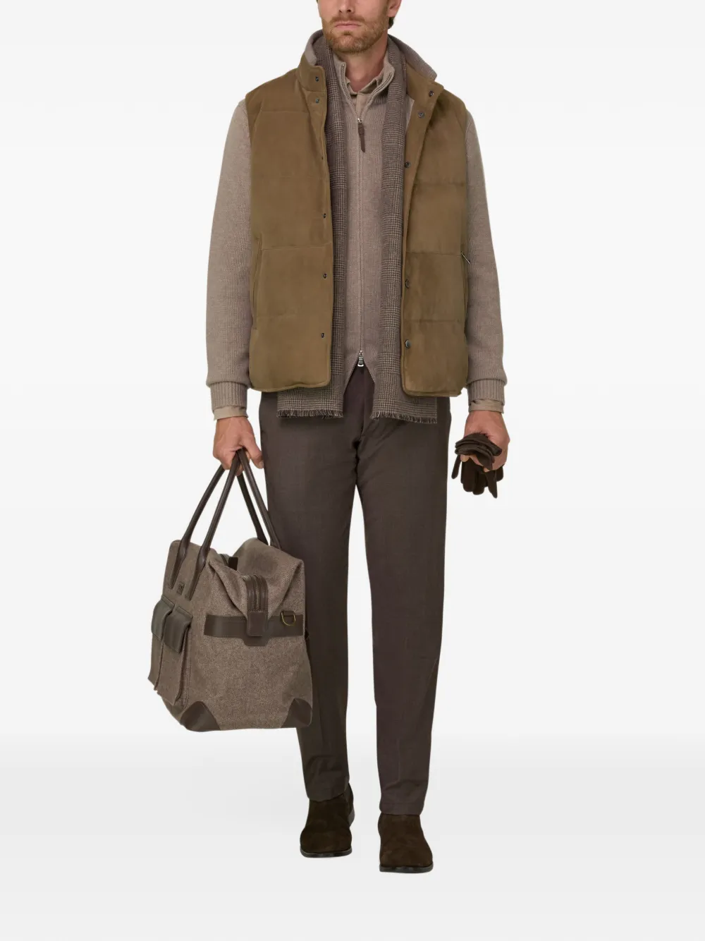 Boggi Milano gilet padded in goose-down genuine leather Bruin