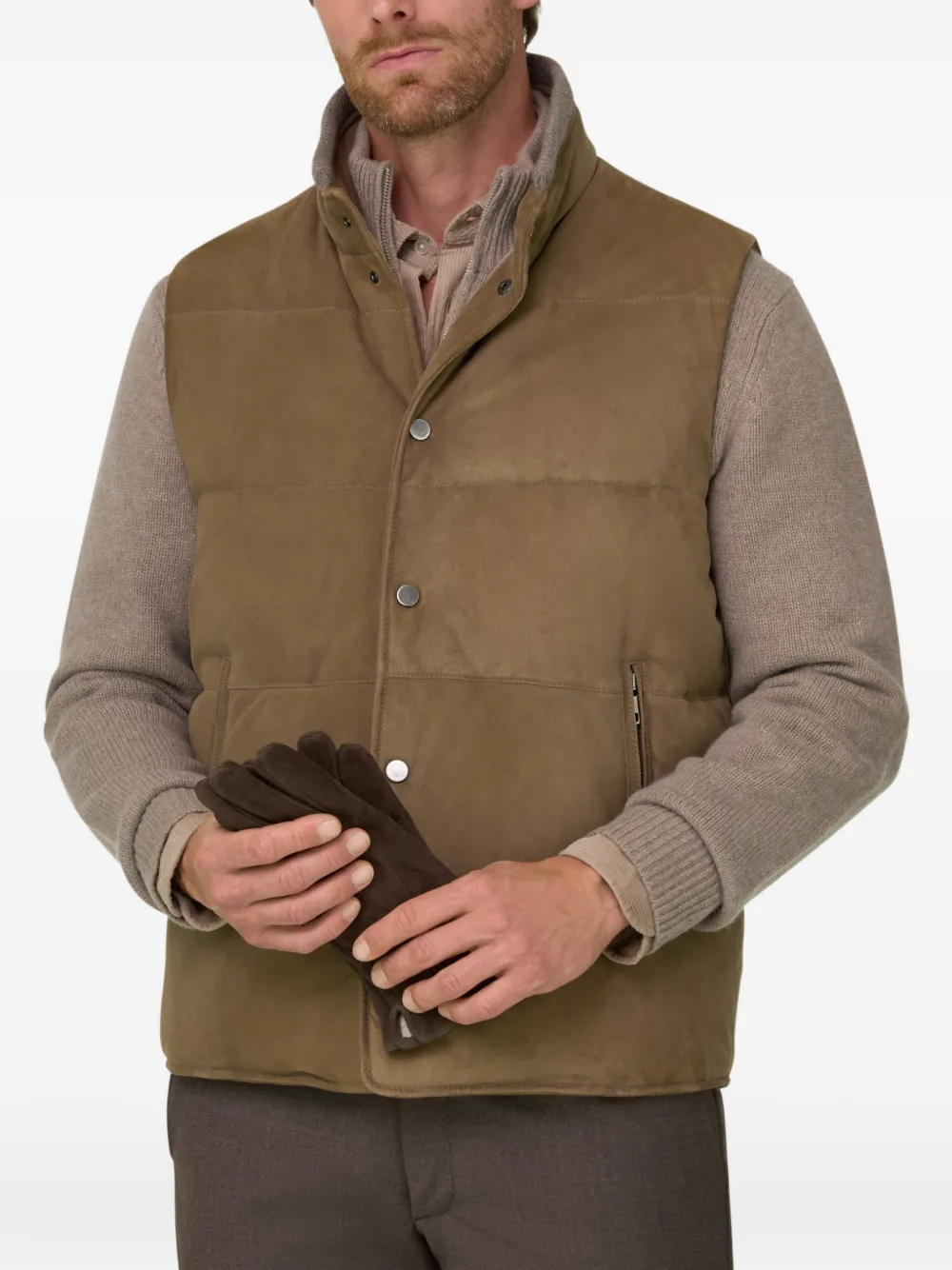Boggi Milano gilet padded in goose-down genuine leather Bruin