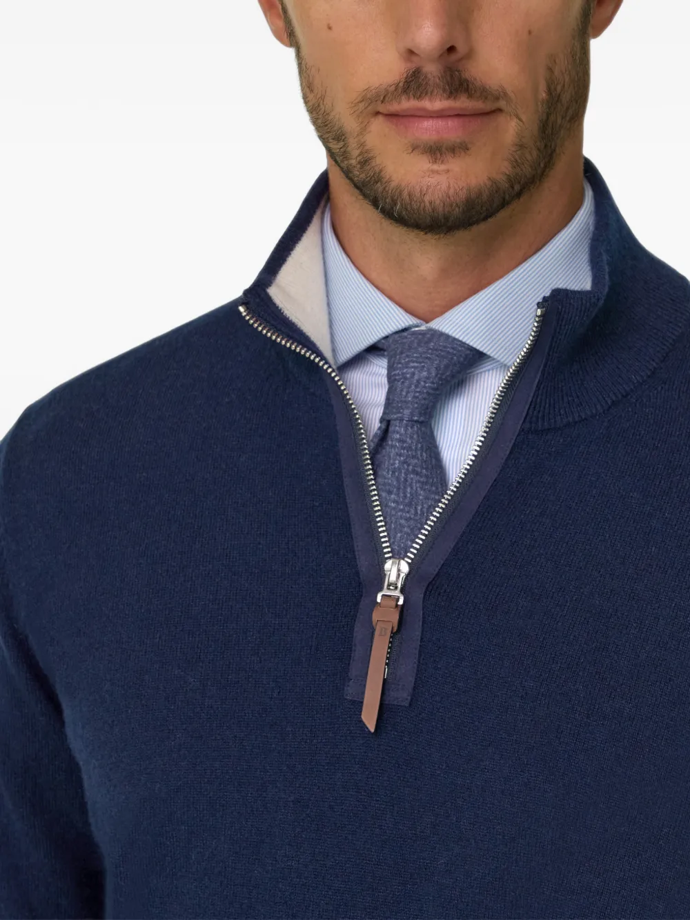 Boggi Milano quarter-zip jumper in cashmere Blauw
