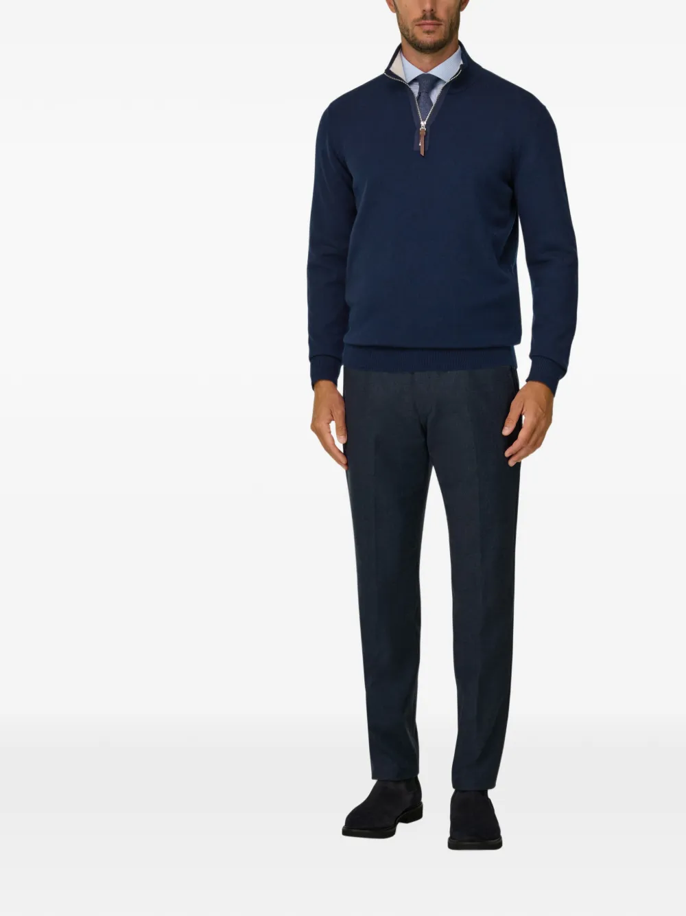 Boggi Milano quarter-zip jumper in cashmere Blauw