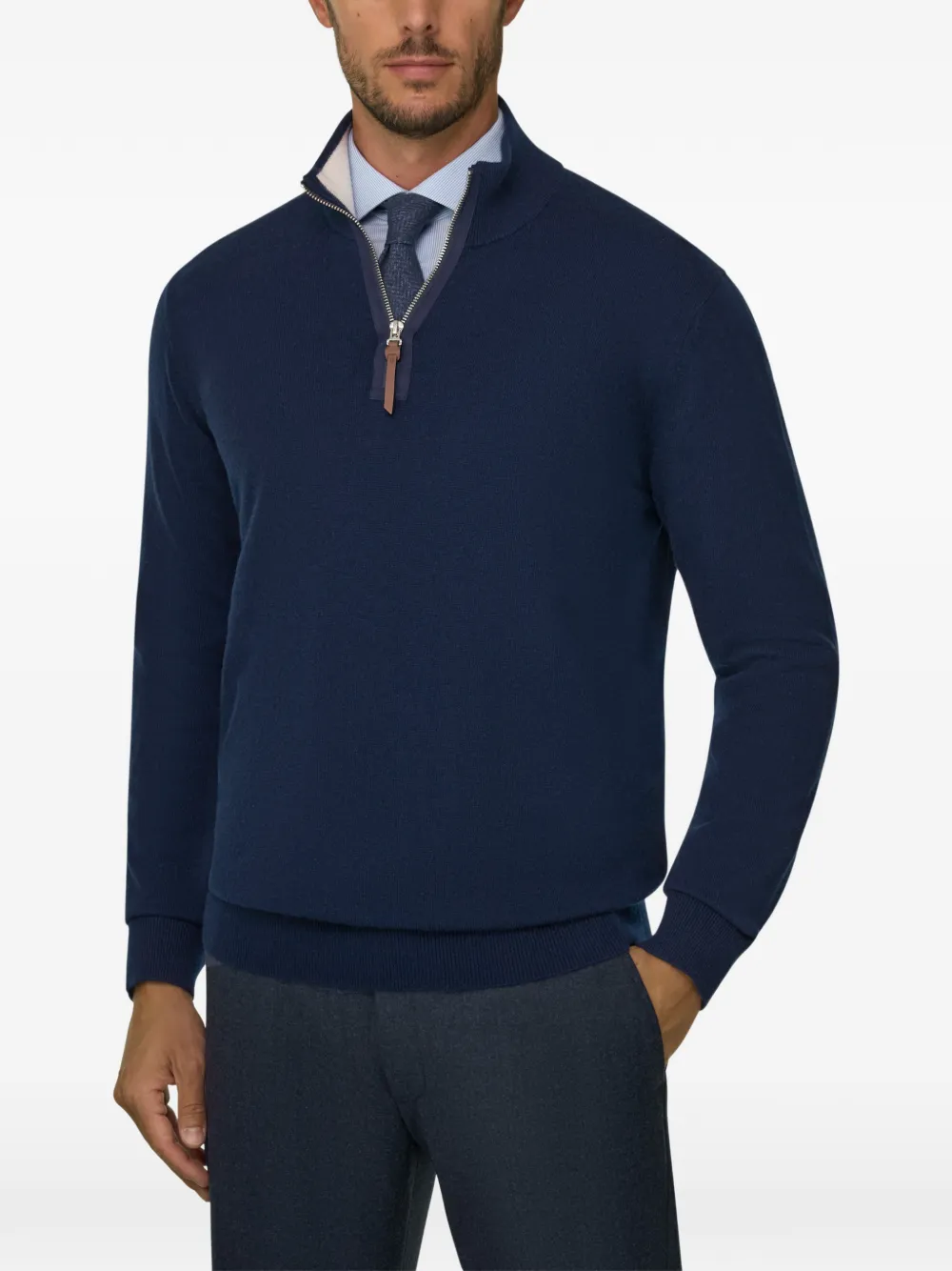 Boggi Milano quarter-zip jumper in cashmere Blauw