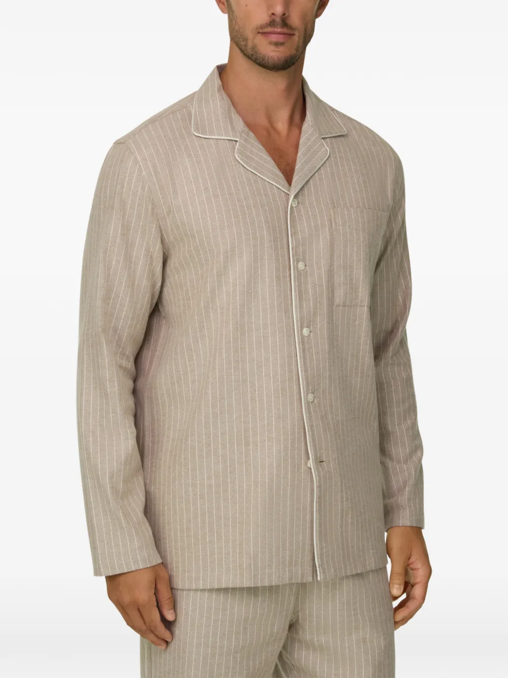 Boggi Milano pajamas pinstripe cotton flannel Beige