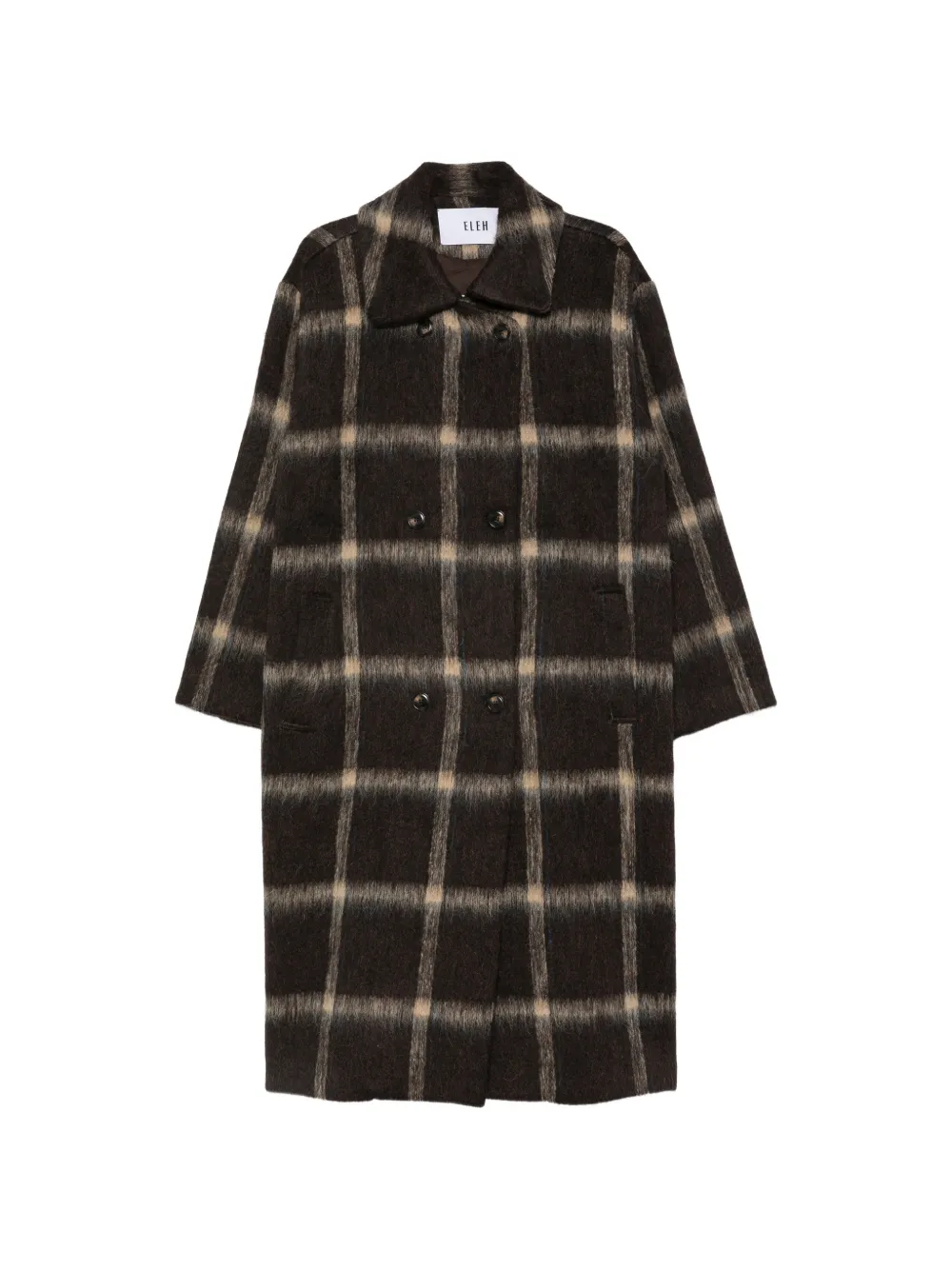 Eleh check double-breasted coat - Braun