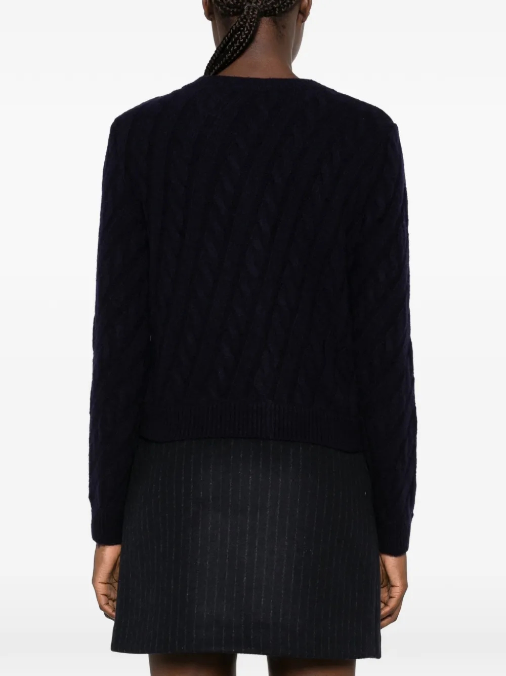 SHUSHU TONG cable-knit logo-patch cardigan Blauw