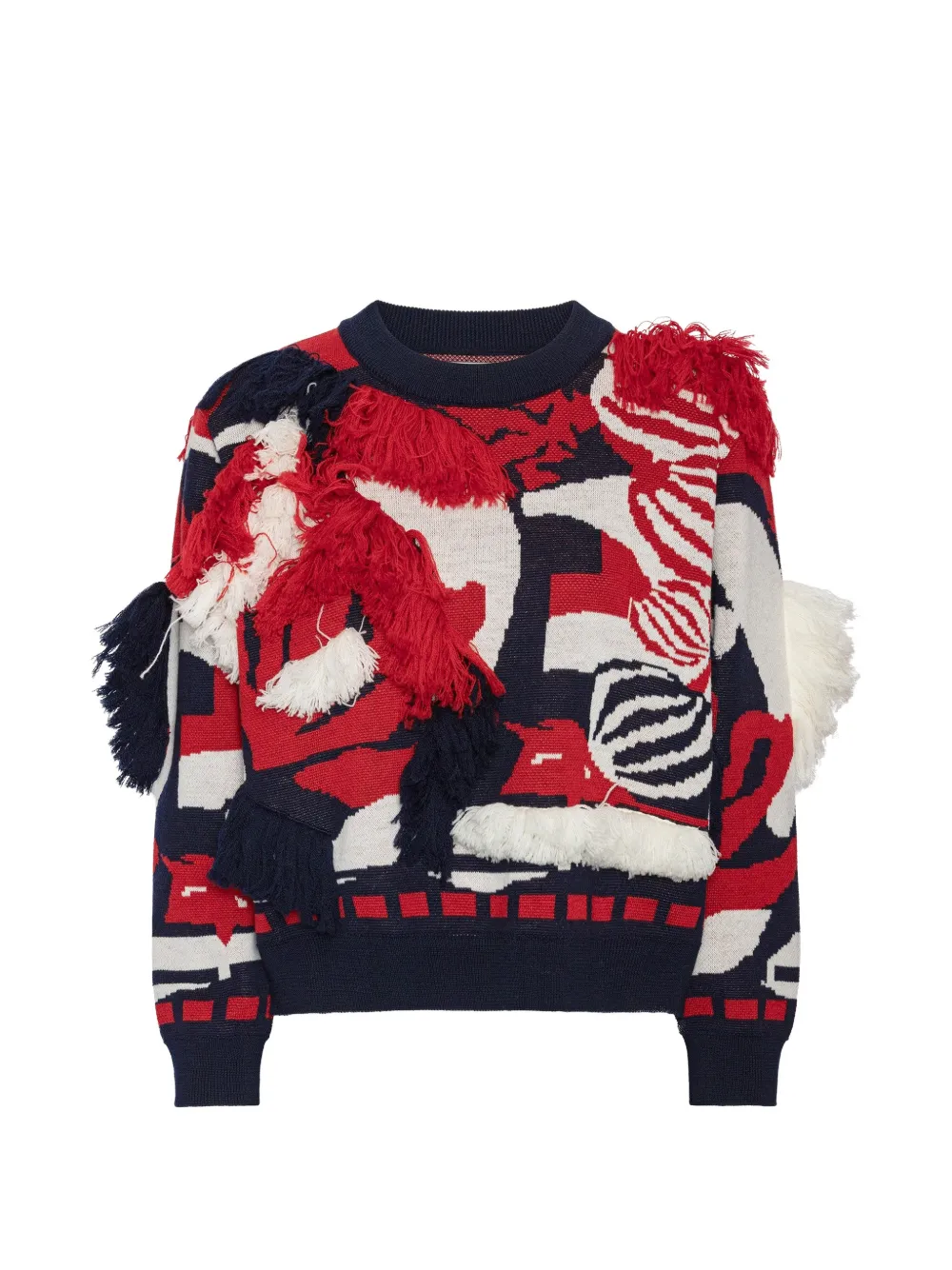 Henrik Vibskov Ham Onion fringe-detail jacquard-knit sweater Blauw