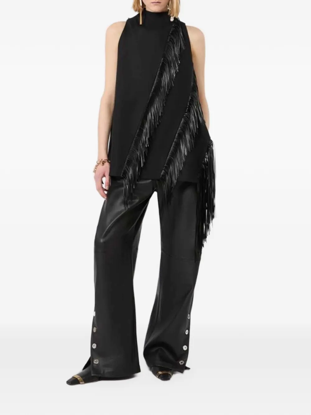 Sportmax fringed asymmetric top Zwart