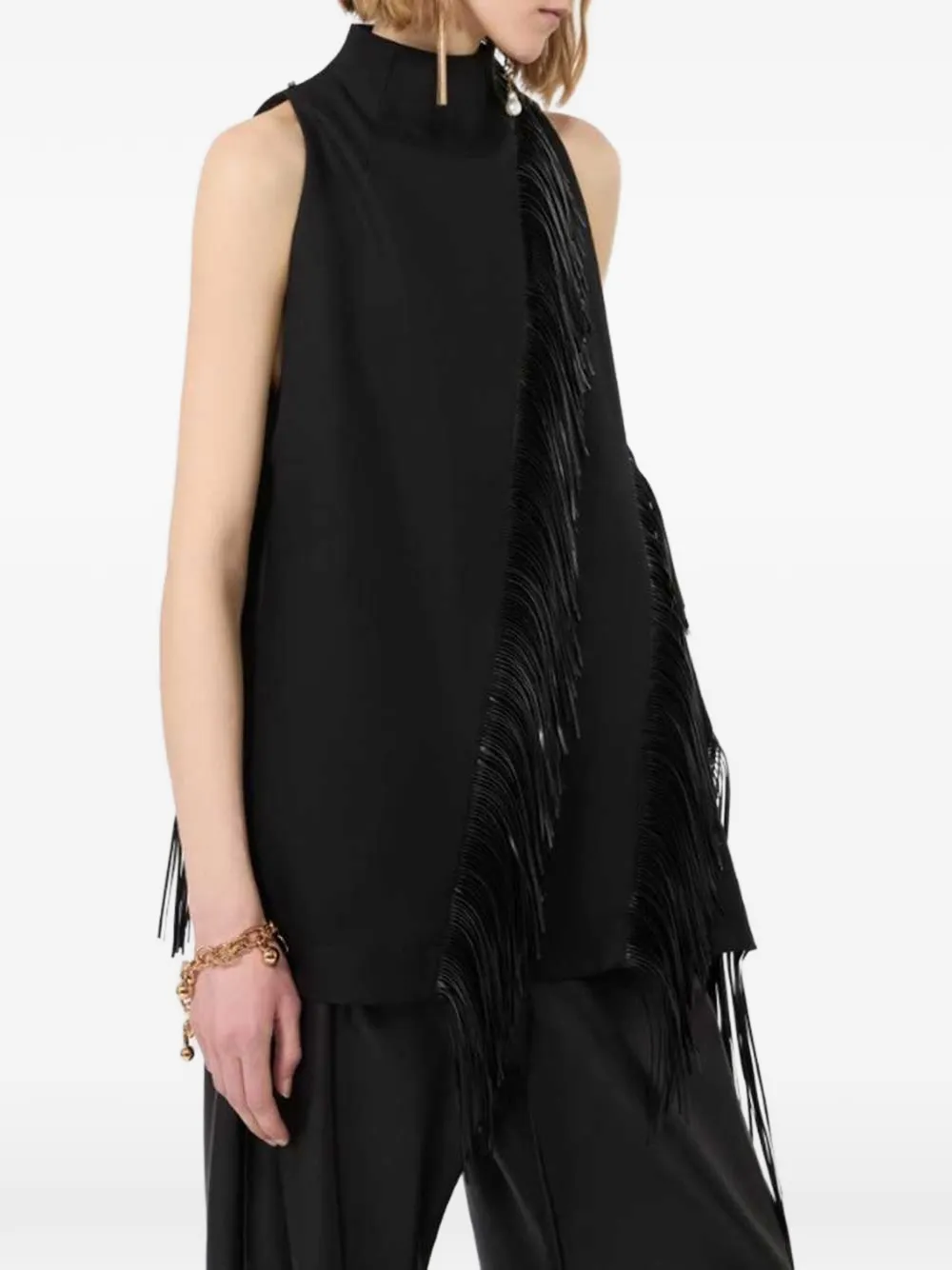 Sportmax fringed asymmetric top Zwart