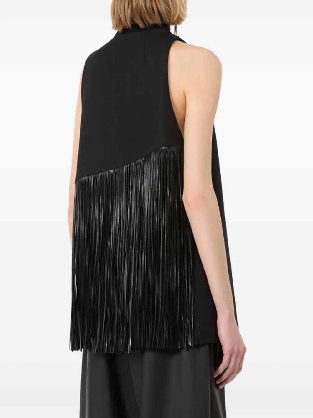 Sportmax fringed asymmetric top Zwart