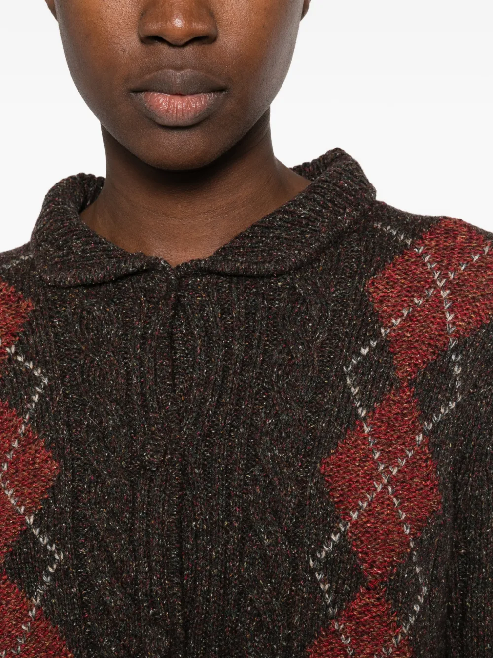 SHUSHU TONG argyle-pattern cable-knit cardigan Bruin
