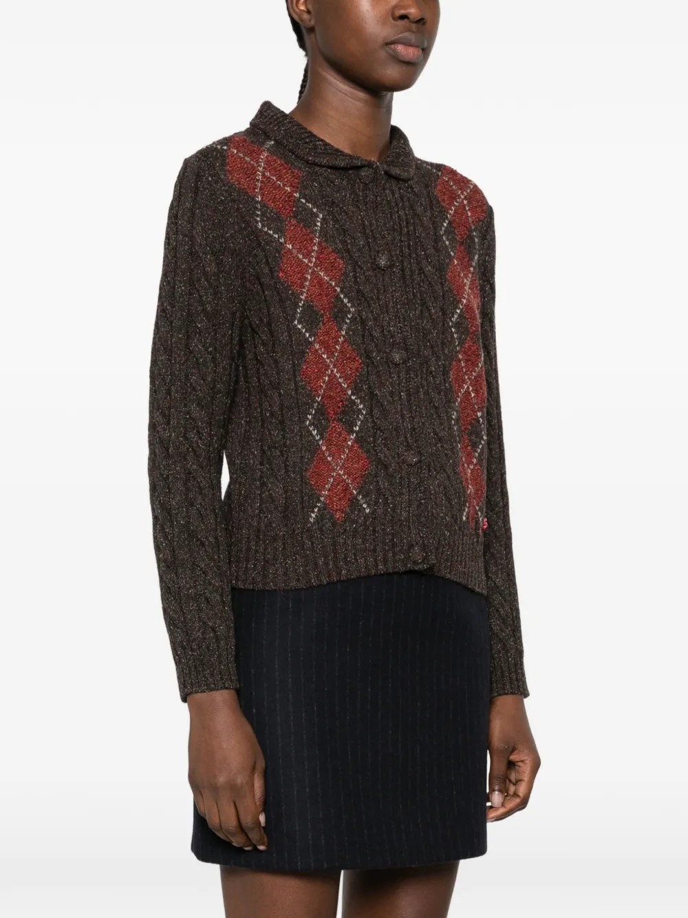 SHUSHU TONG argyle-pattern cable-knit cardigan Bruin