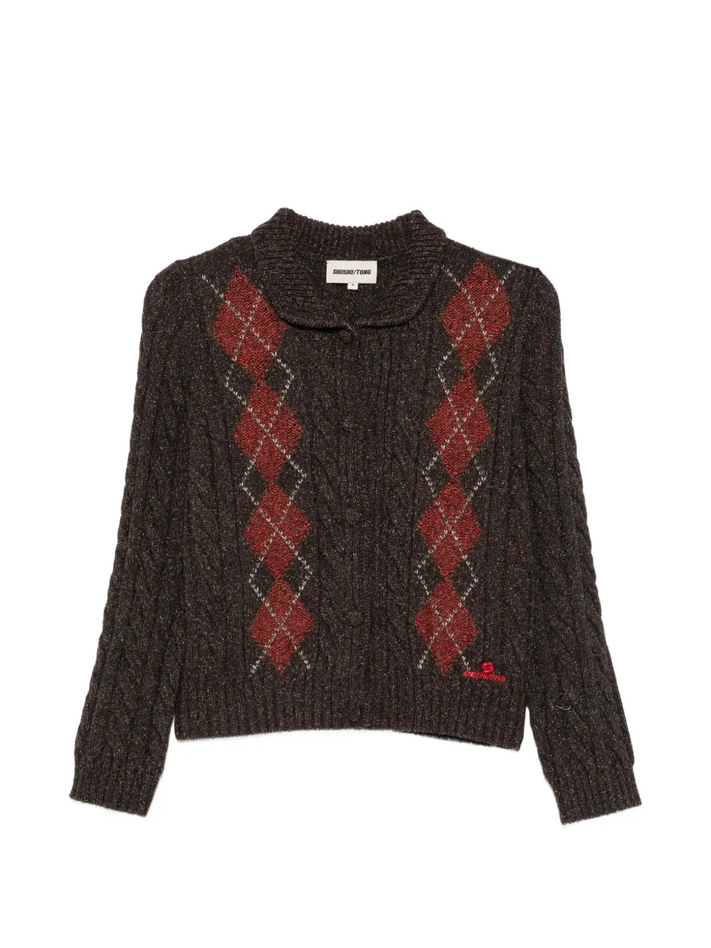 SHUSHU/TONG argyle-pattern cable-knit cardigan - Braun