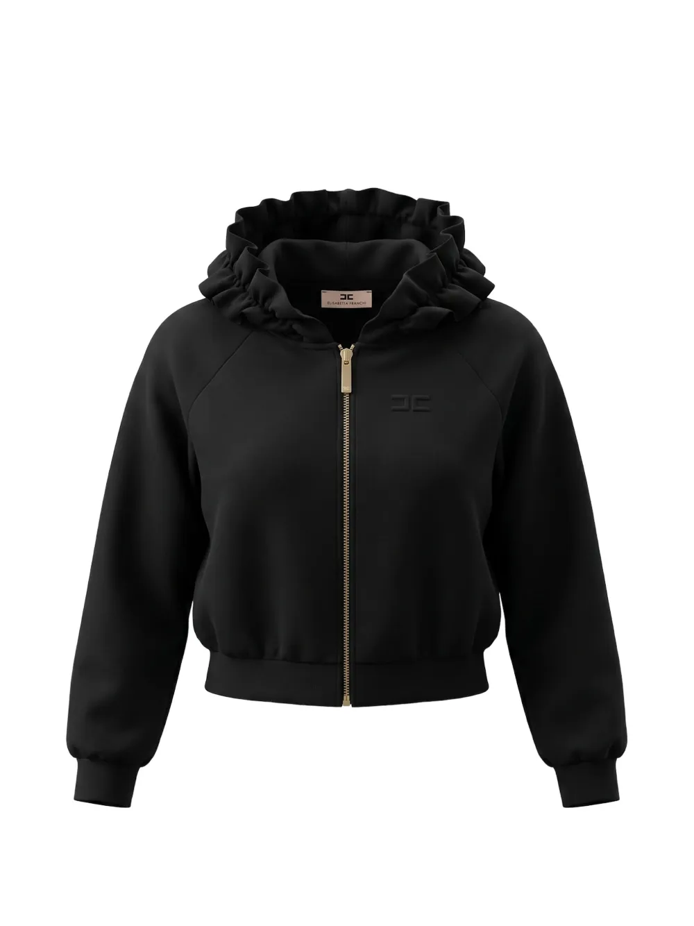 Elisabetta Franchi Kids Felpa con cappuccio, zip e finiture con ruches - Nero