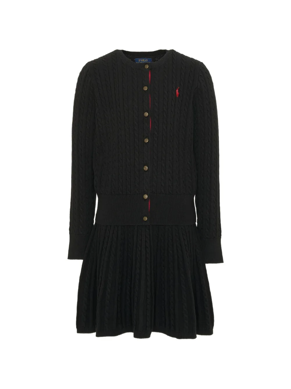 POLO RALPH LAUREN KIDS cable-knit cardigan and skirt set Zwart