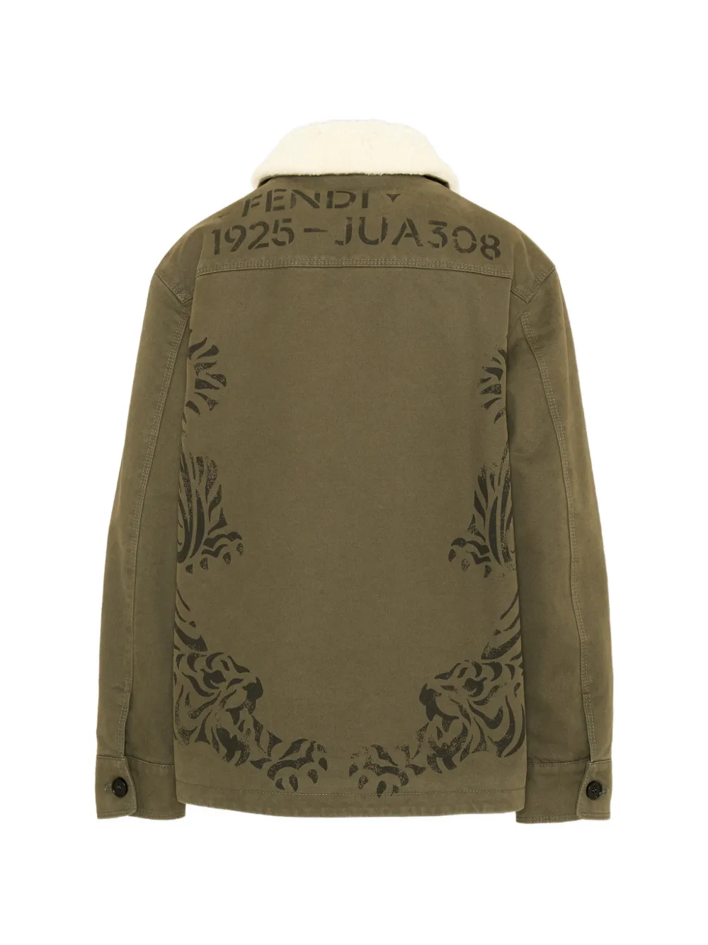 Fendi Kids shearling-collar tiger-print jacket Groen