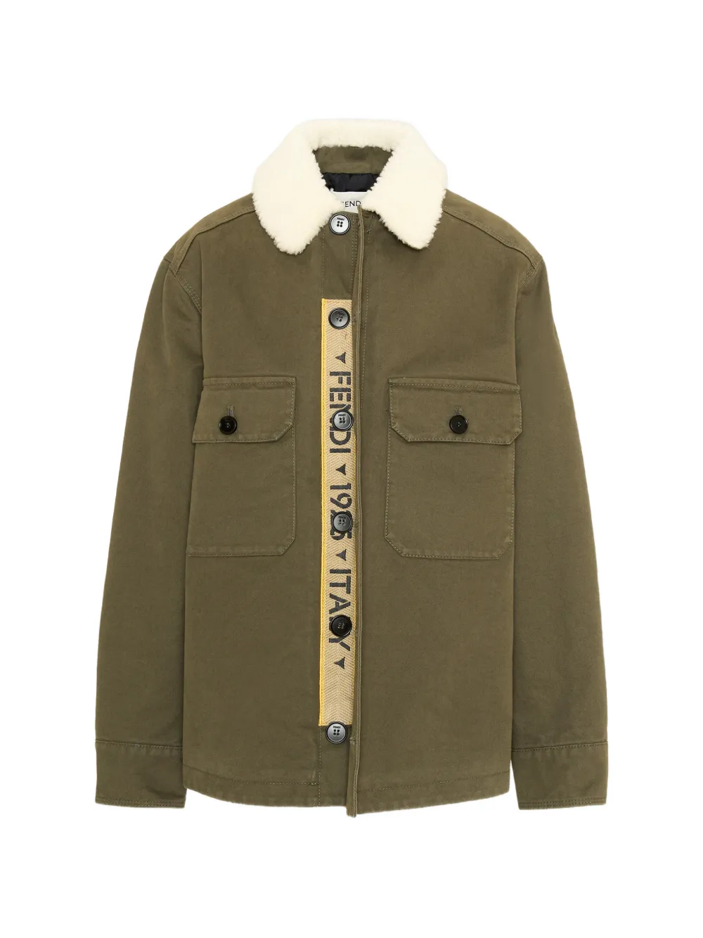Fendi Kids shearling-collar tiger-print jacket Groen