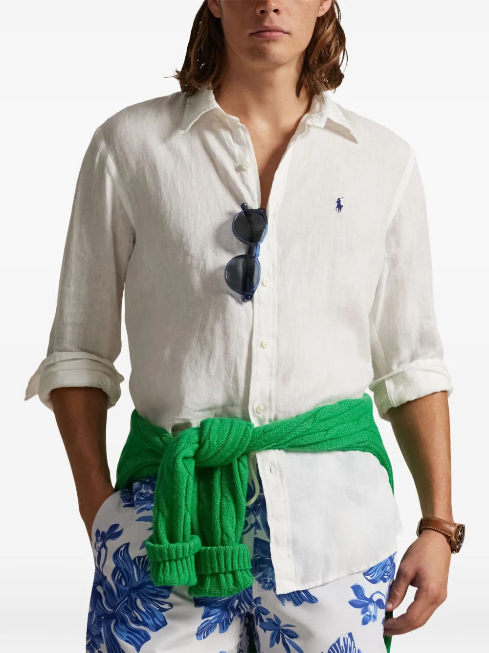 Polo Ralph Lauren button-down collar logo-embroidered shirt Wit