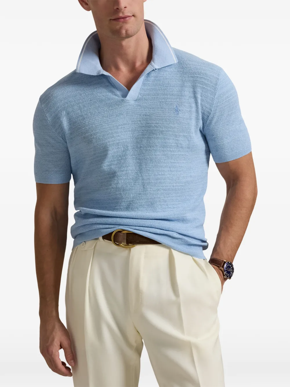 Polo Ralph Lauren textured-knit polo T-shirt Blauw
