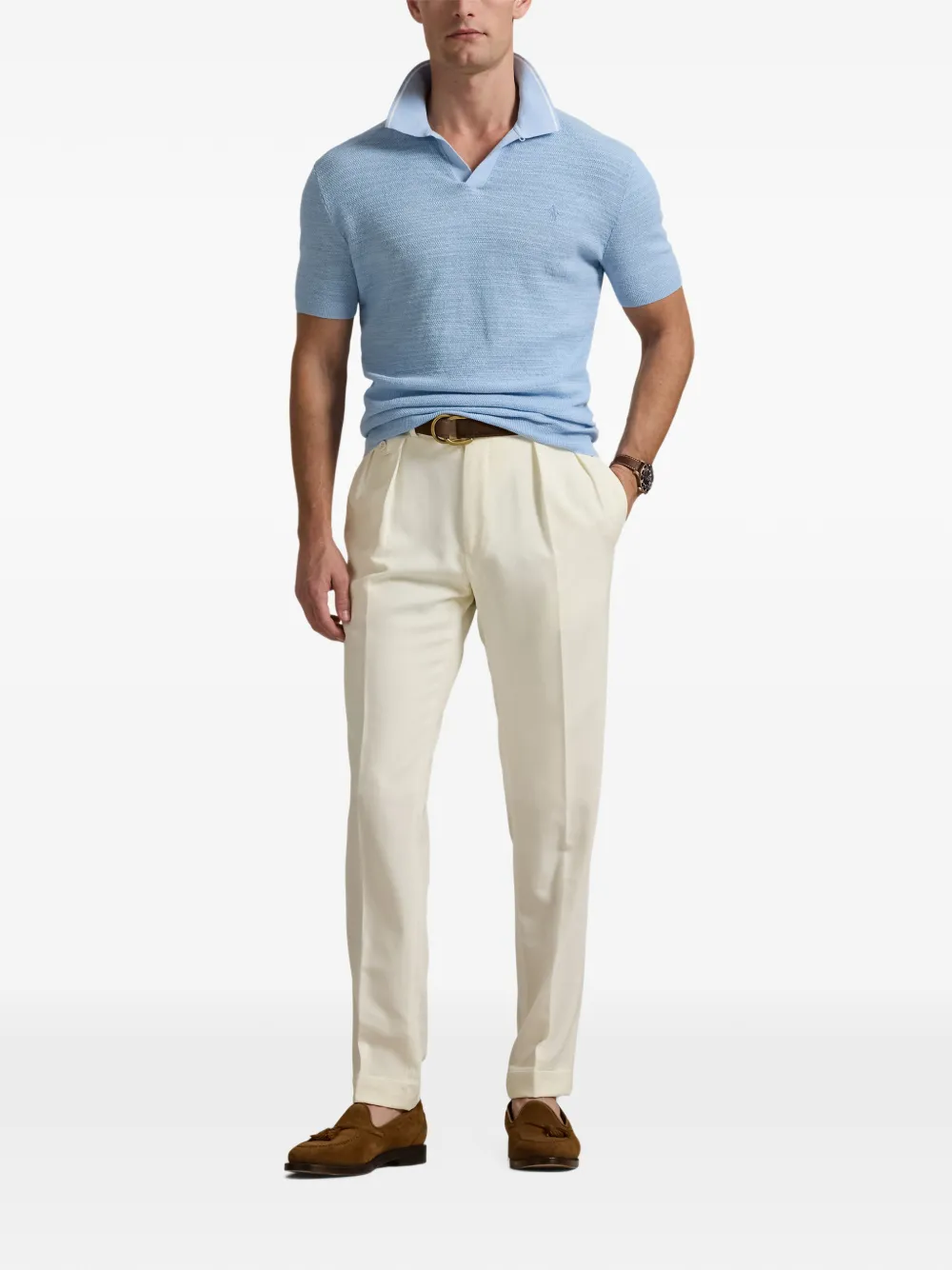 Polo Ralph Lauren textured-knit polo T-shirt Blauw
