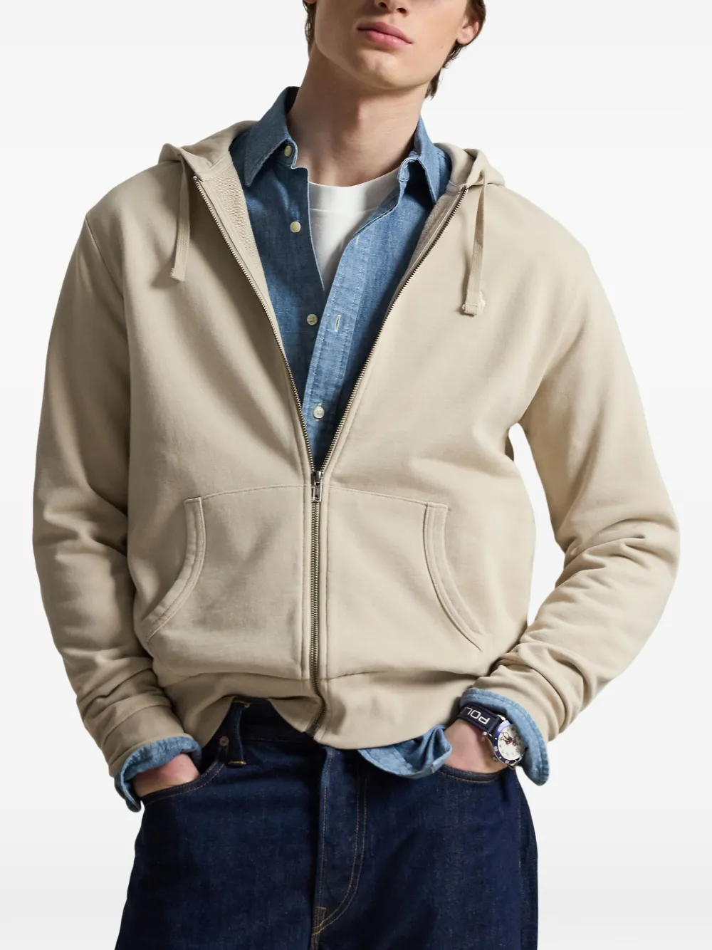 Polo Ralph Lauren zip-up logo-embroidered hoodie Beige