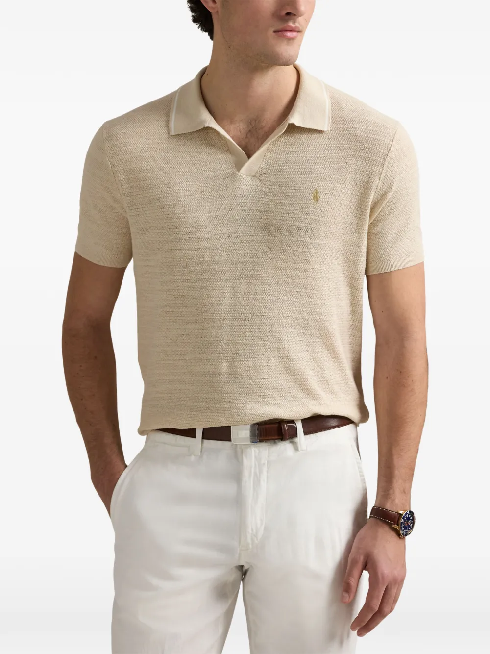 Polo Ralph Lauren logo-embroidered knit polo shirt Beige
