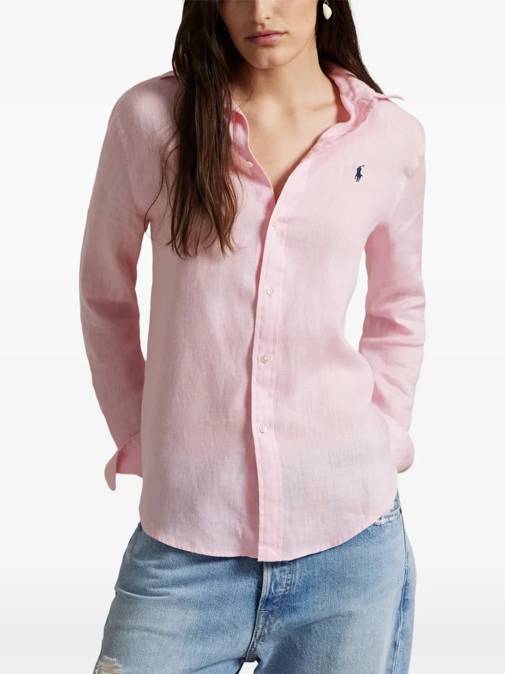 Polo Ralph Lauren Linnen overhemd met geborduurd logo Roze