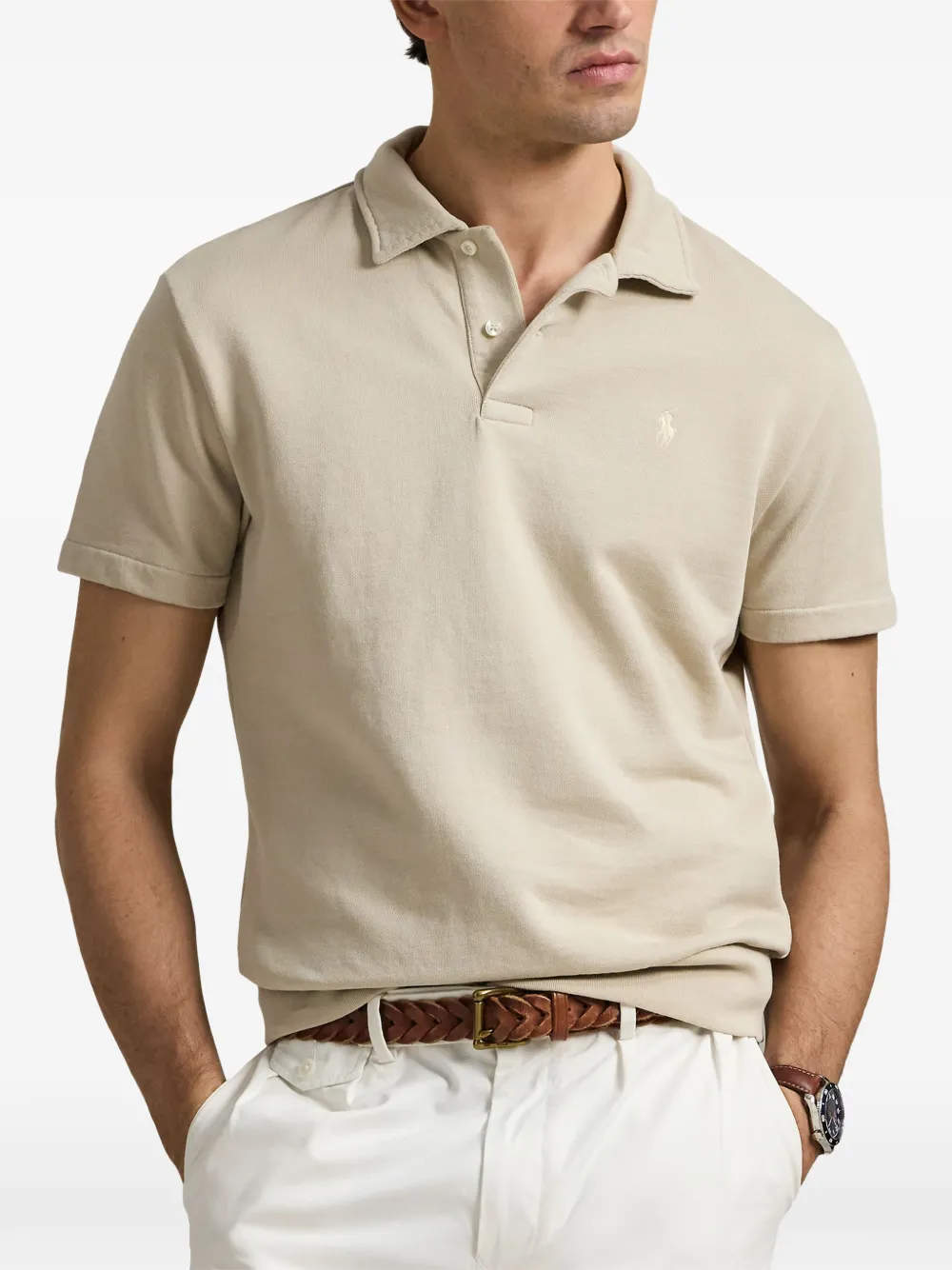 Polo Ralph Lauren logo-embroidered short-sleeve polo shirt Beige