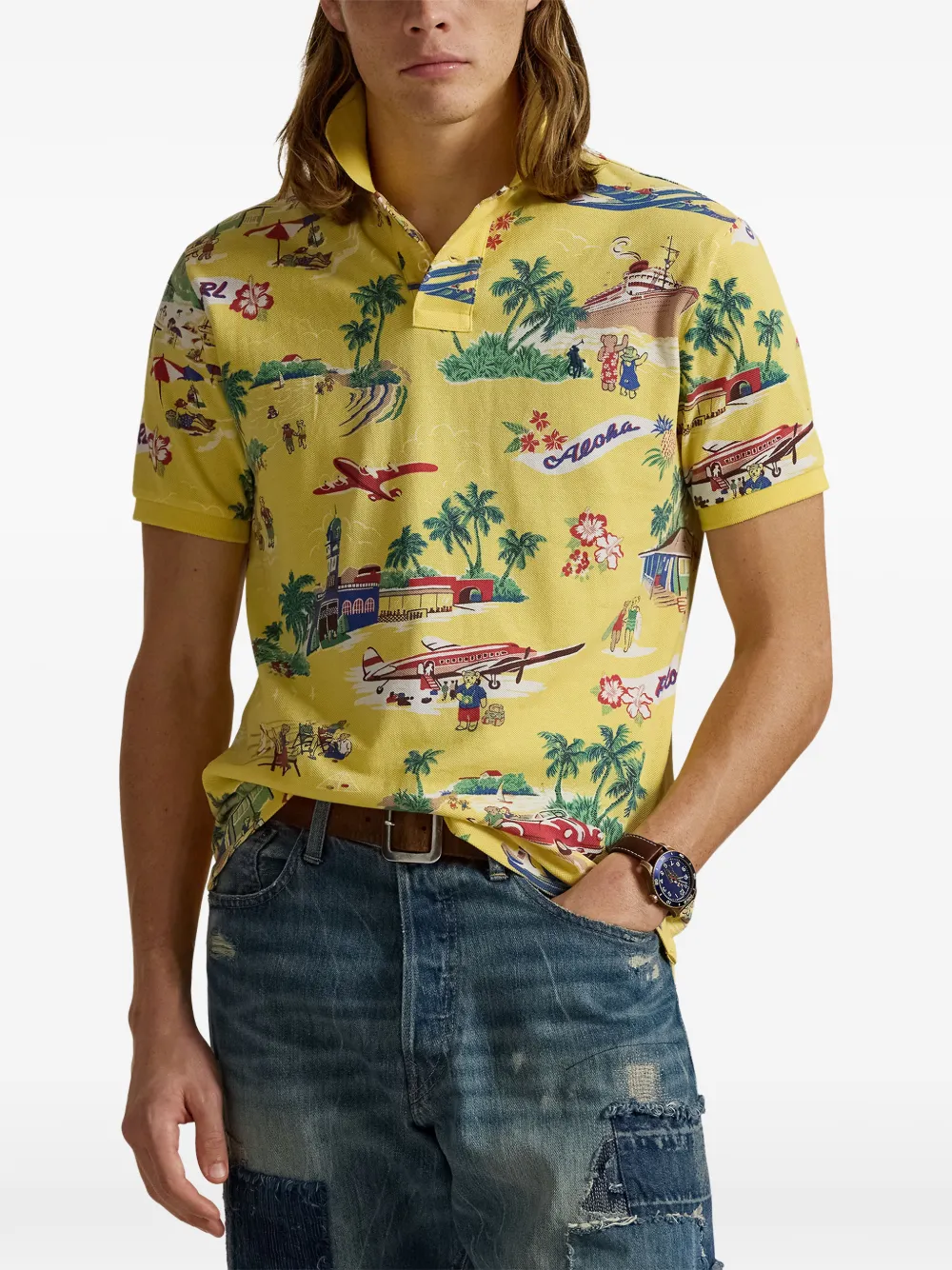 Polo Ralph Lauren Polo Bear graphic-print polo shirt Geel