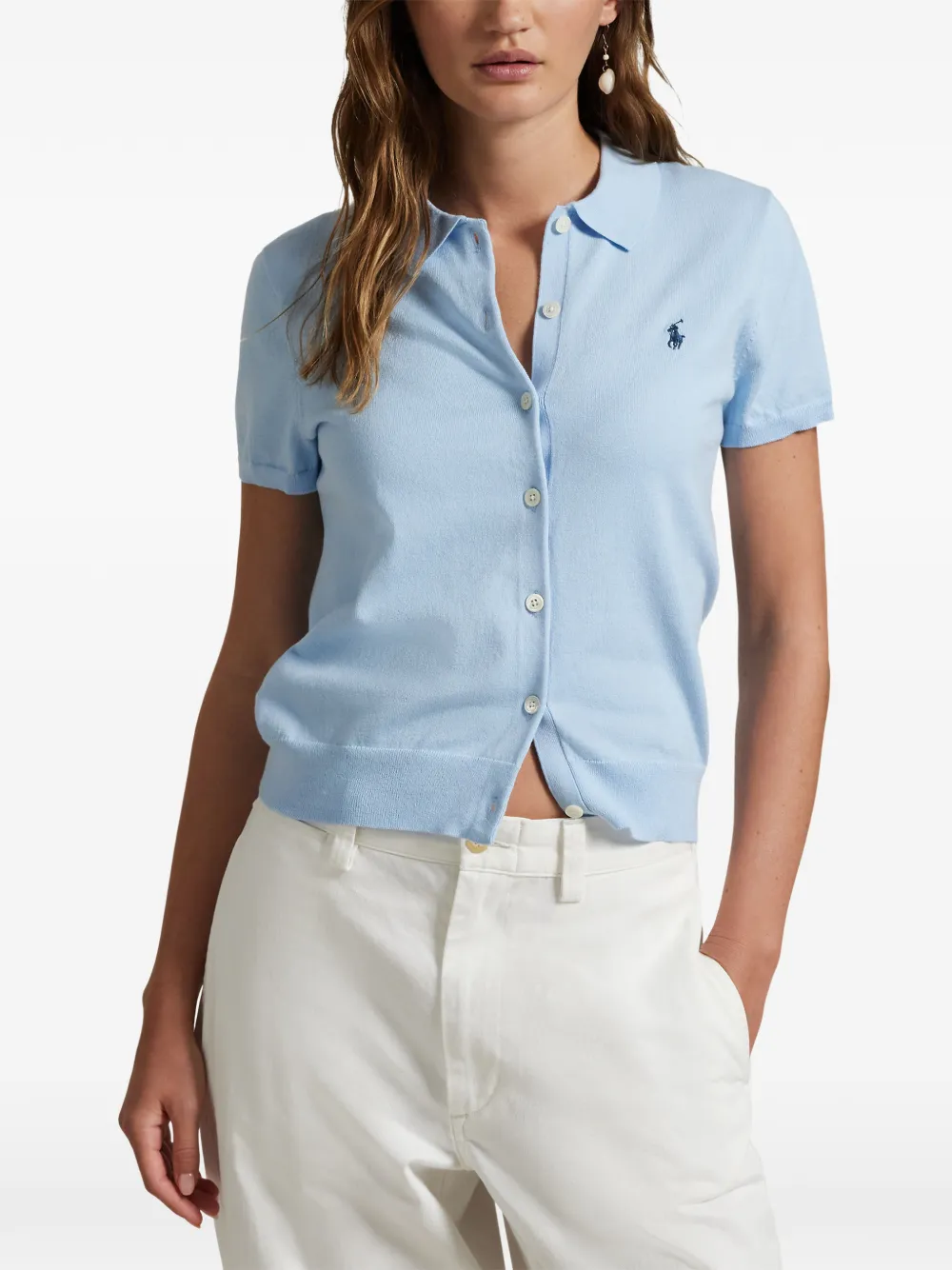 Polo Ralph Lauren logo-embroidered short-sleeve cardigan Blauw