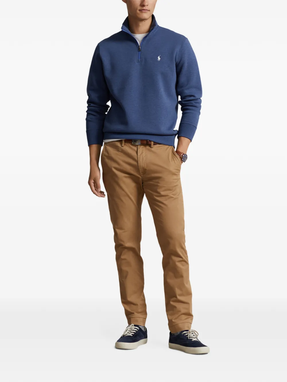 Polo Ralph Lauren Sweater met geborduurd logo en kwartrits Blauw