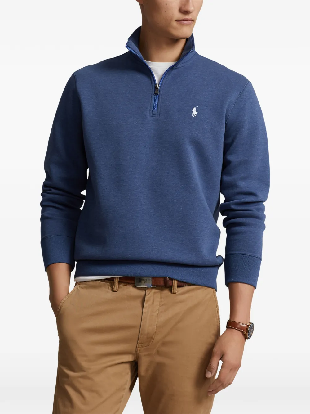 Polo Ralph Lauren Sweater met geborduurd logo en kwartrits Blauw