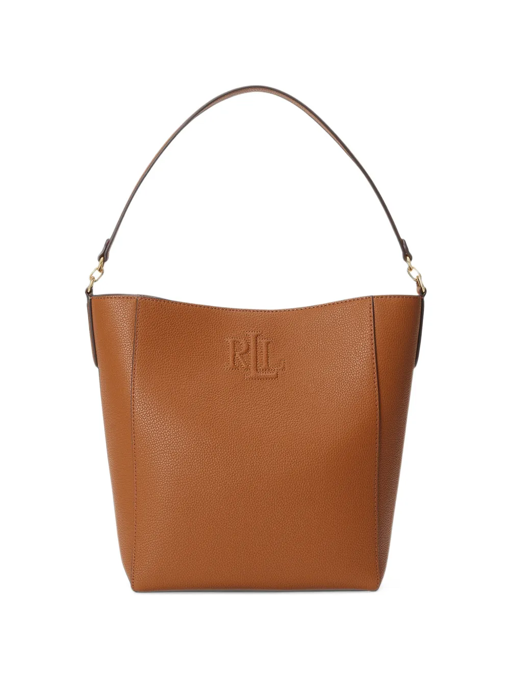 Lauren Ralph Lauren logo-embroidered pebbled leather bucket bag - Marrone