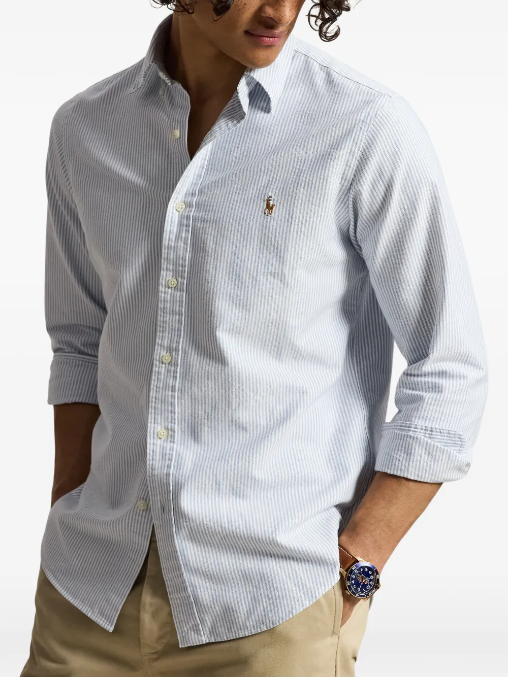 Polo Ralph Lauren striped embroidered-logo shirt Wit